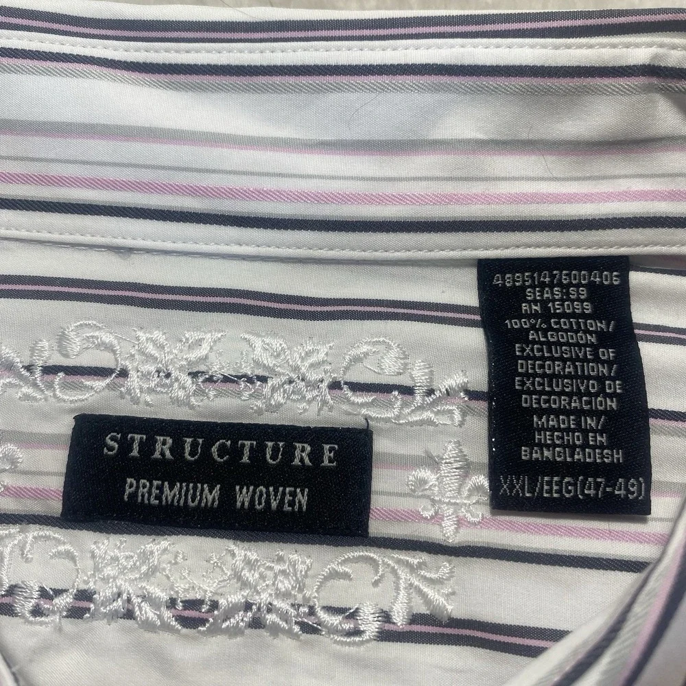 NWT Structure VTG Y2K 90s Shirt XXL‎ White Striped Button Up Office Business
